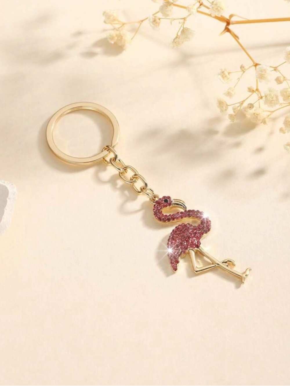 Gold Flamingo Bag Charm with Pink Crystal Accent - Picture 4 of 4
